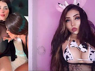 karely ruiz shows off her big latina tits in sexy cow lingerie masturbating horny