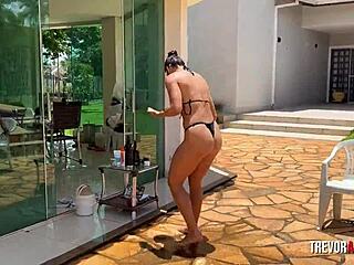 she showered with hose first then dude's dick made her cum hard