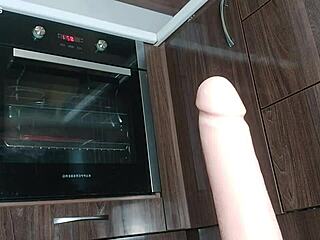 Huge Dildo Stretches Hairy Mature Pussy to Squirting Climax Closeup