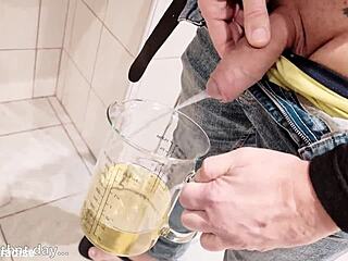 Skinny pixie pink drowns in gallons piss drinks from bowl anal spew