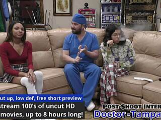 Solana spreads shaved pussy for Dr Tampa's toy fetish exam backstage!