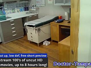 Solana spreads shaved pussy for Dr Tampa's toy fetish exam backstage!