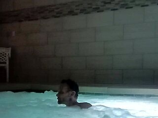 tattooed muscle man claims public jacuzzi for dirty romp