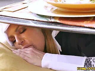 these girls drop to knees sucking cocks in wild foursome