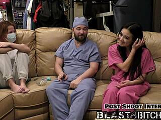 blaire celeste slurps two cocks then takes cum blast pov