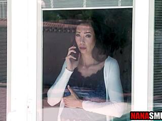 step granny catches young guy spying on her big mature tits