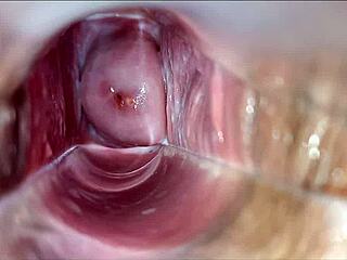 she spreads wide with speculum for pulsating vagina orgasm buildup