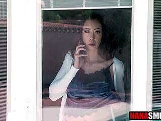 step granny catches young guy spying on her big mature tits