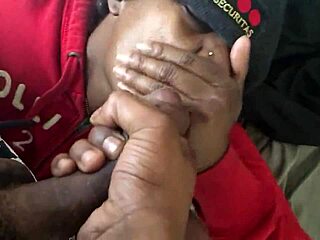 Ebony babe sucks black cock till cum