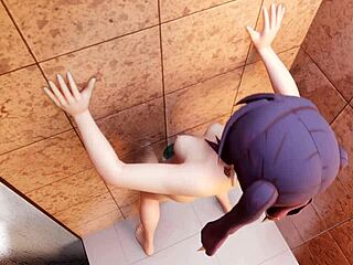 mona's intriguing bathroom solo with long hair and her unique slime dildo play