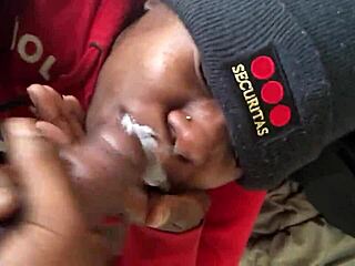 Ebony babe sucks black cock till cum