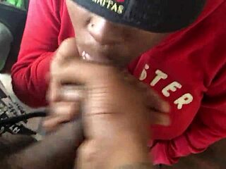 Ebony babe sucks black cock till cum