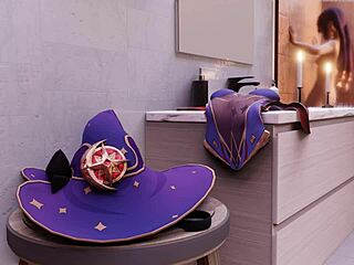 mona's intriguing bathroom solo with long hair and her unique slime dildo play