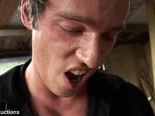 young bitch takes two big cocks in forest mmf threesome