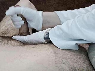 Hungarian nurse milks sperm donation in private clinic closeup