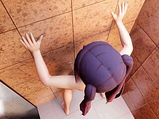 mona's intriguing bathroom solo with long hair and her unique slime dildo play