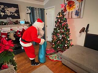 Santa's Naughty Little Ho Teases Tits Panties Stockings Christmas Fun