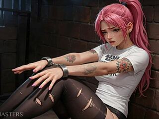 chained pink-haired slut endures rough anal pounding from porn master's monster cock