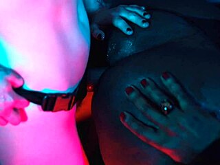 strapon chick chokes guy with feet then fucks his ass deep