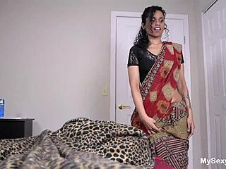indian milf stepmom teases stepson then blows him with big tits out