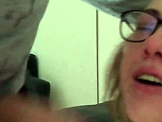 choking on deepthroat face fuck as submissive glasses slave gags hard for master