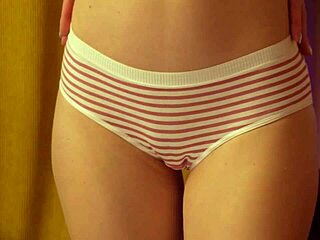 blonde teen in strawberry panties shakes round ass while moaning and dancing solo