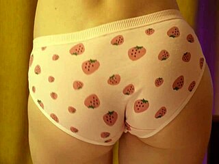 blonde teen in strawberry panties shakes round ass while moaning and dancing solo