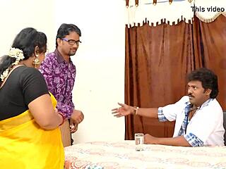 Curvy indian aunt shares flirty kiss with eager admirer