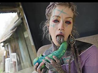 Big Cock Toy Pounds Inked Hippie Asshole