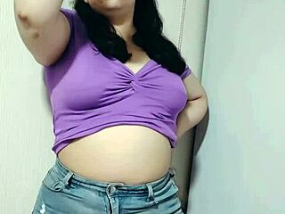 watch nicole tease her fat saggy tits n shy belly before stuffin it full?