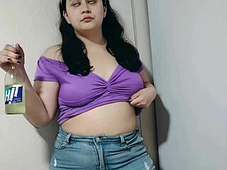 watch nicole tease her fat saggy tits n shy belly before stuffin it full?