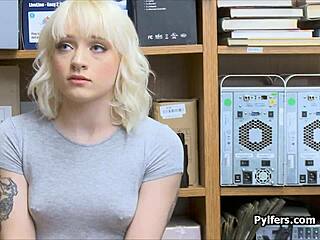 that horny guard just can't resist pounding this tattooed blonde teen's tight body right at his office desk