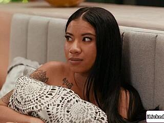 lesbian stepdaughters dive into busty latina stepmom's wet pussy turns