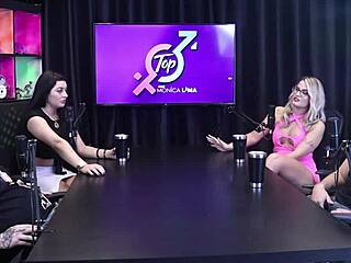 monica lima drops to her knees on bruna carlos right in front of the cuckold husband watching his wife cheat