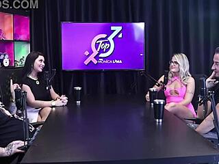 monica lima drops to her knees on bruna carlos right in front of the cuckold husband watching his wife cheat