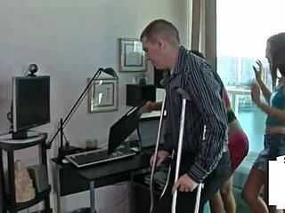 Femdom teens jerk small penis and humiliate in steamy threesome