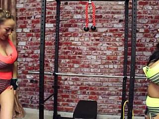 Lesbian milf nyssa nevers licks pussy lips in workout lingerie big clit muff diving