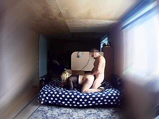 whoa check hidden cam of curvy blonde milf wife bent over doggystyle creampied by muscular friend 😈💦