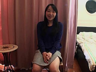 japanese girl grinds wet pussy on guy's throbbing dick