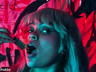 morrigan stuffs latex pantyhose on feet in wild fetish play??