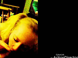 big tits blonde slut in pigtails and lipstick slurps cock with dirty blowjob and handjob 😍💦