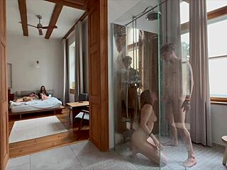 yo, these naughty blondes go wild sucking big cocks in steamy group shower orgy