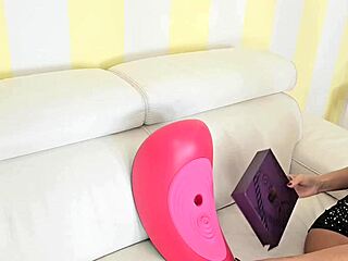 unwrapping my horny brunette wife's big tits for christmas deepthroat ride on huge cock toy
