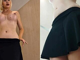 Hidden cam catches sexy big tits blonde's upskirt in changing room 😏🔥