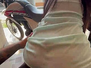 damn colombian cutie rides cock public with neighbors for creampie show