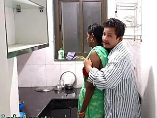wearing saree, stepsis gets her indian milf pussy hardcore anal fucked by stepbro in kitchen?