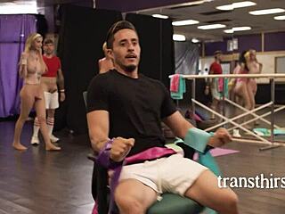 gym fun turns sticky on shemale chests