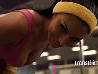 gym fun turns sticky on shemale chests