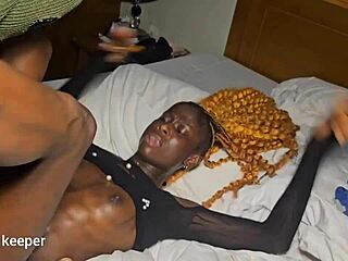 Her dark chocolate body bends for a deep pussy creampie