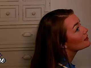 Teen nurse deepthroats patient cock in stockings for cum lunch swallow